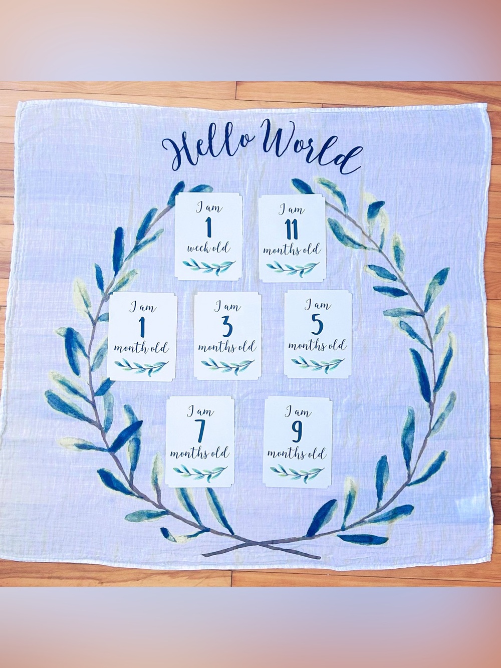 Hello World Baby Milestone Swaddle with Floral Wreath